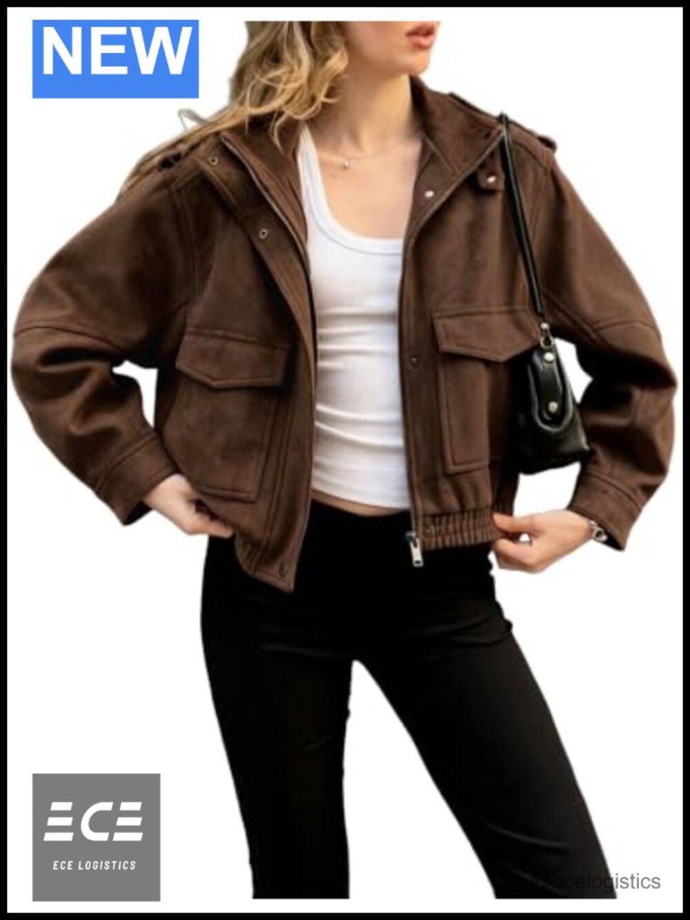 Faux Suede Cropped Oversized Bomber Jacket Women's Zip Utility